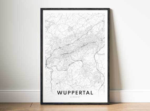 Wuppertal Map Print Germany Poster Black And White Minimalist