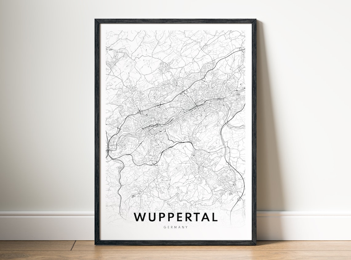 Wuppertal Germany Minimalist City Street Map Modern Monochrome Poster