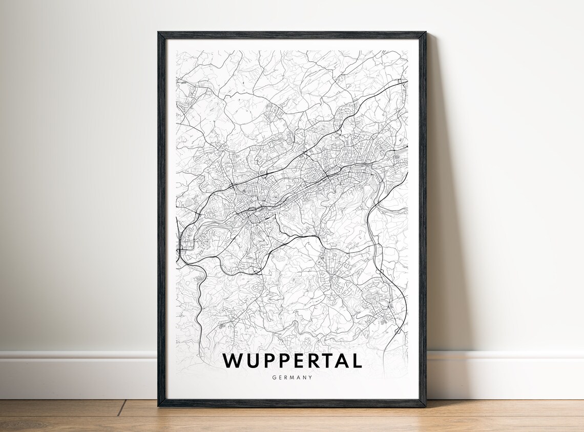 Wuppertal Map Print Germany Poster Black And White Minimalist