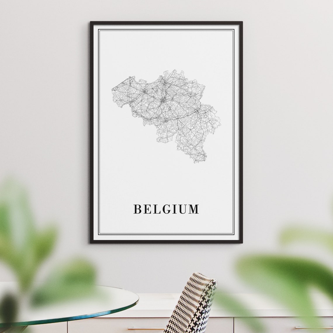 Belgium Country Minimalist Black White Road Network Map Poster - Image 3