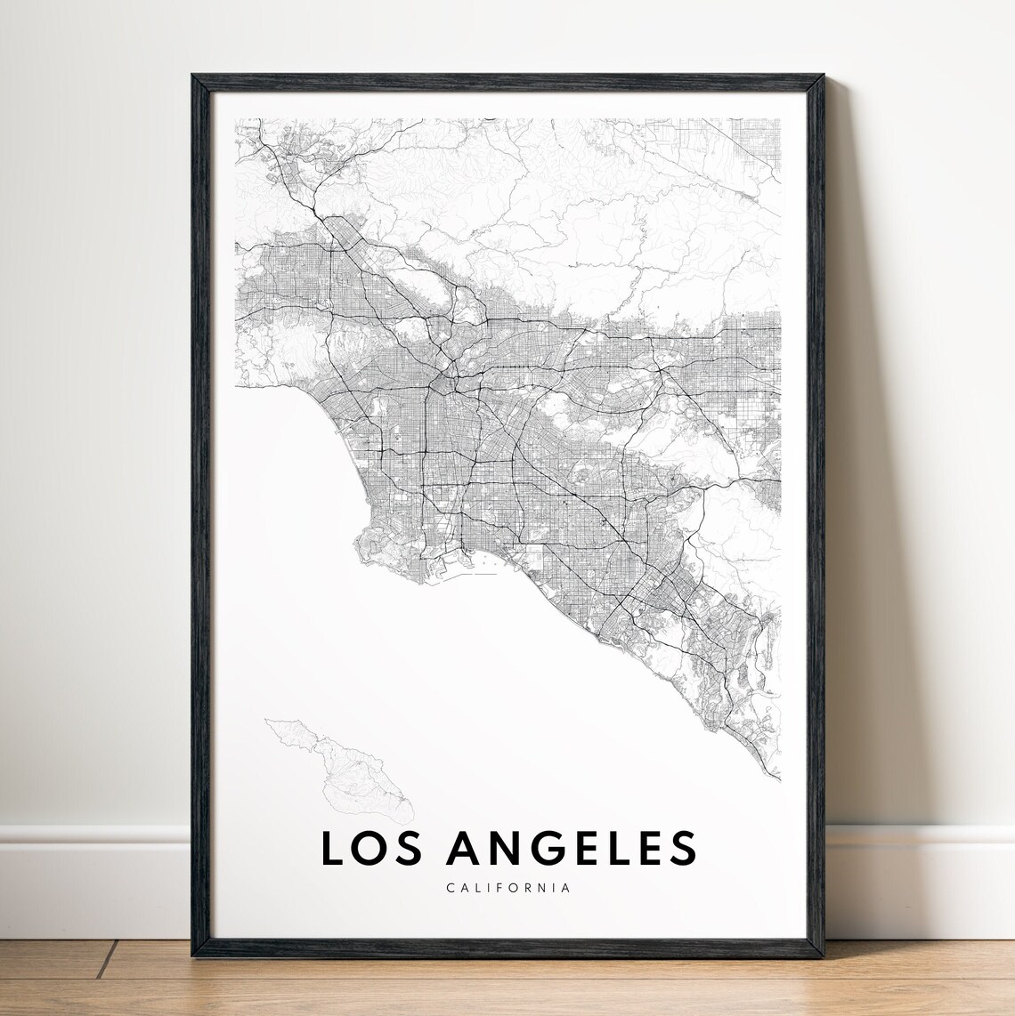 Los Angeles Map Print, Black And White Sketch