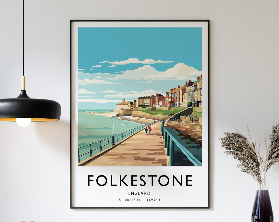 Folkestone Travel Poster English Coast Travel Print United Kingdom Travel Art Travel Poster Colourful Travel Art Travel Gift