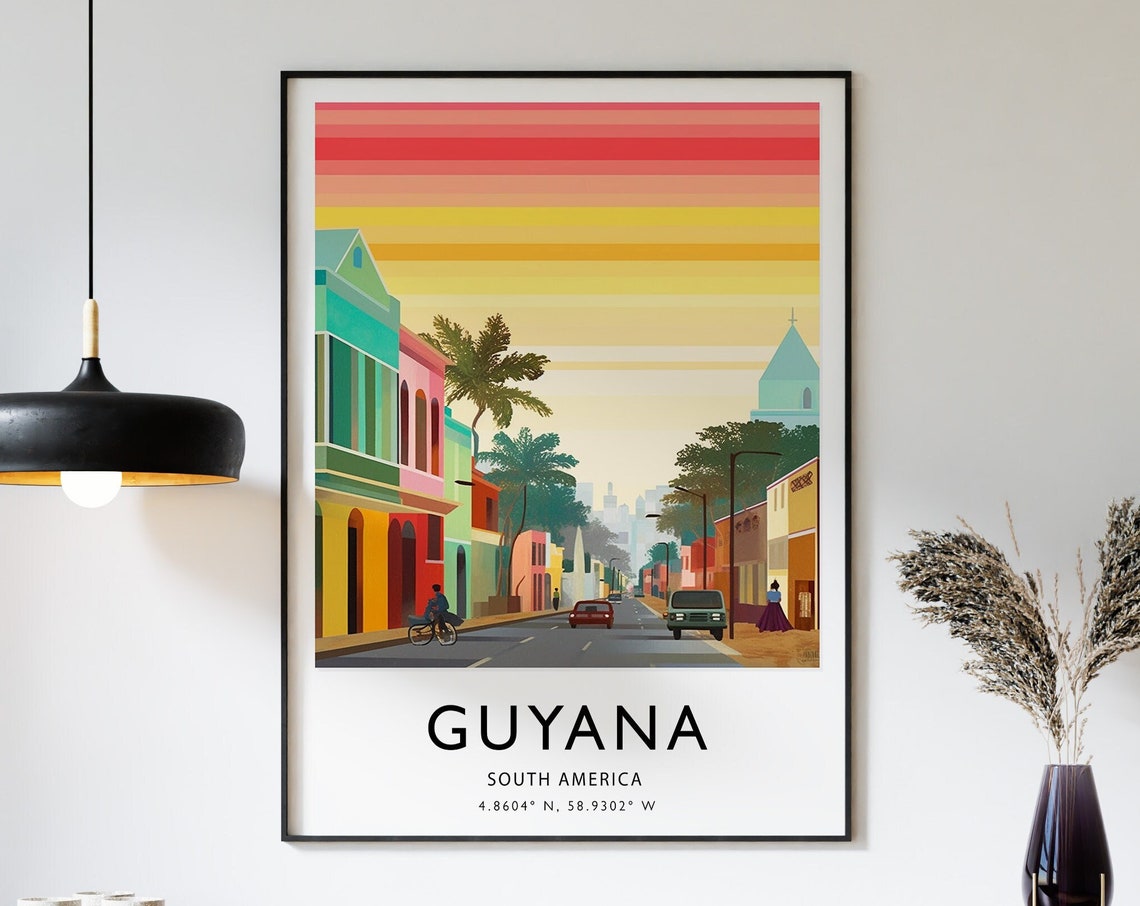 Guyana Travel Poster Caribbean Travel Print Guyana Travel Art Travel Poster Colourful Travel Art Cultural Decor Travel Gift