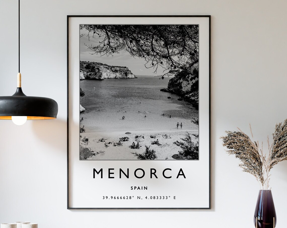 Menorca Spain Travel Poster, Black And White