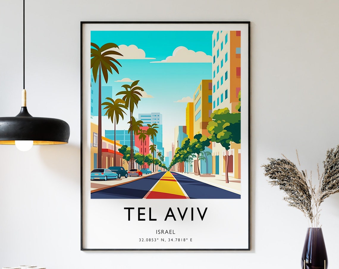 Tel Aviv Travel Print Israel Travel Poster Jewish Travel Art Tourism Print Cityscape Artwork Cultural Decor Geography Art A1a2a3a4