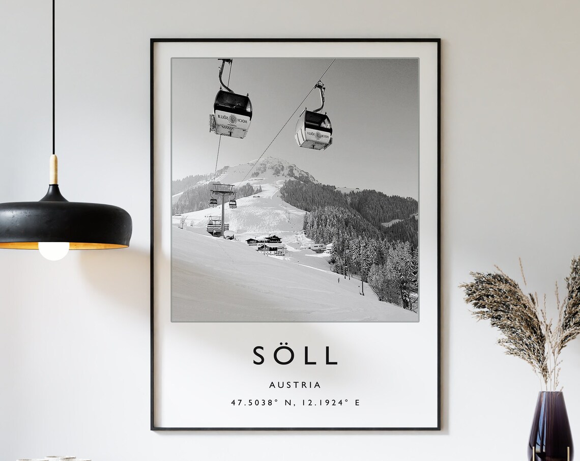 Soll Austria Skiing Travel Poster, Winter Sport Art