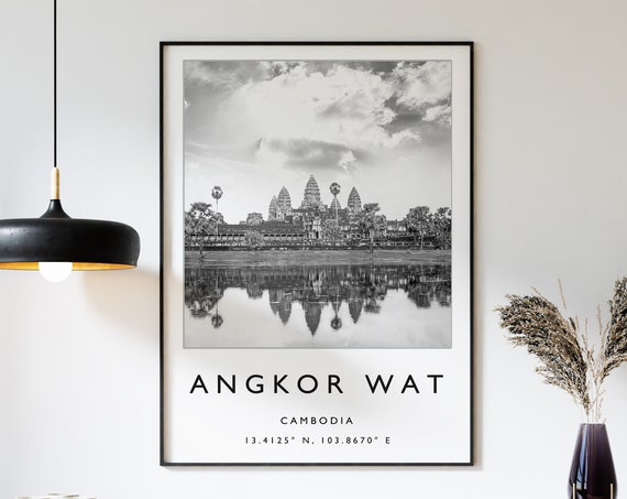 Angkor Wat Travel Print Angkor Wat Travel Poster Cambodia Travel Print Black And White Travel Poster Travel Art Travel Gift