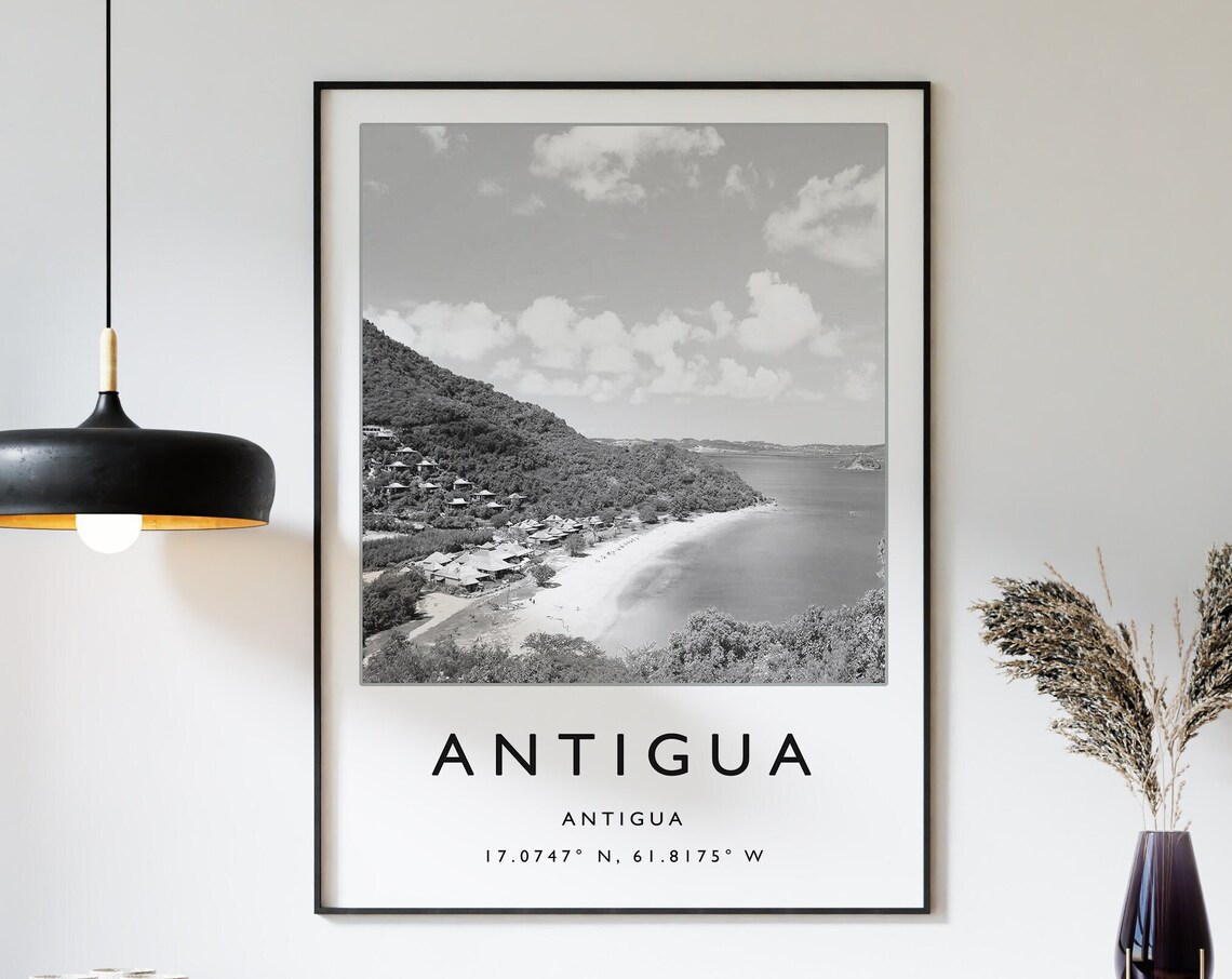Antigua Travel Poster, Black And White Caribbean