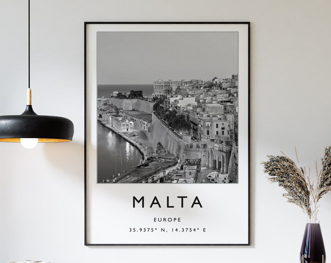 Malta Travel Poster, Minimalist Black and White Print