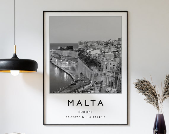 Malta Travel Poster, Minimalist Black and White Print