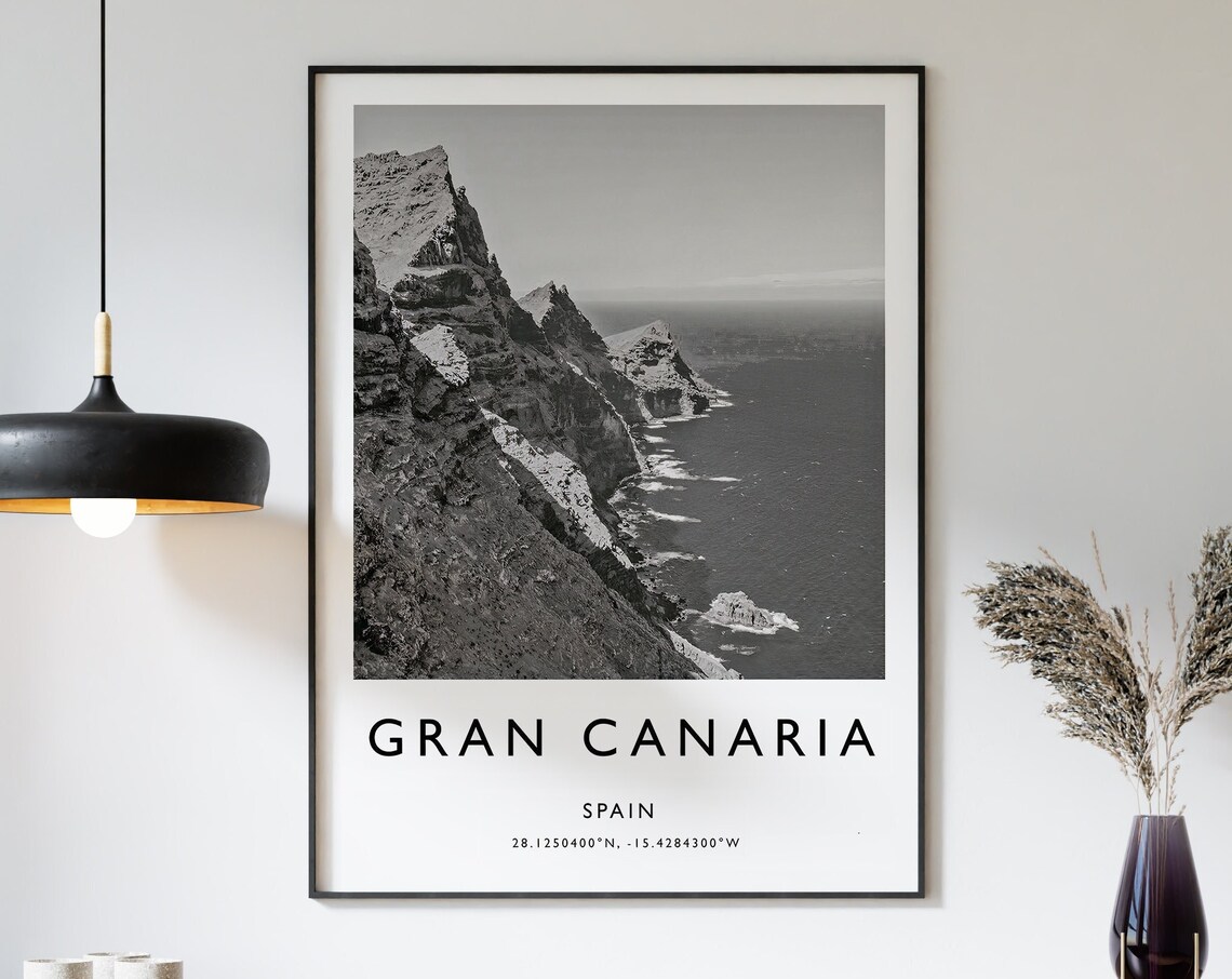 Gran Canaria Black And White Vintage Travel Poster
