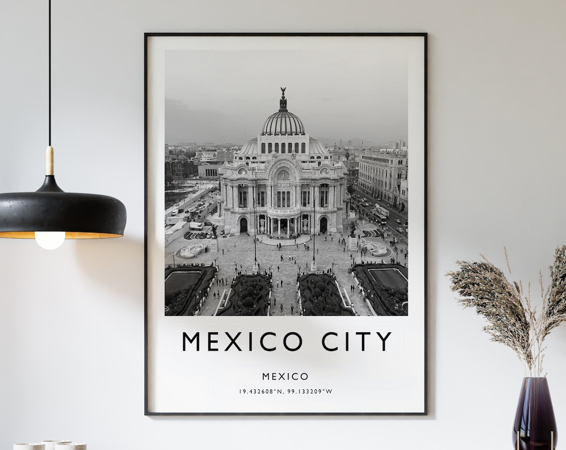 Mexico City Bellas Artes Palace Black and White Photo Travel Poster