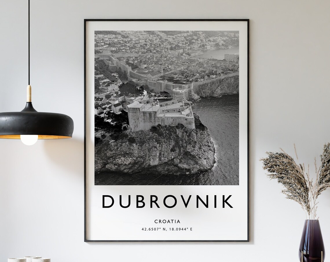 Dubrovnik Travel Poster, Black And White Art