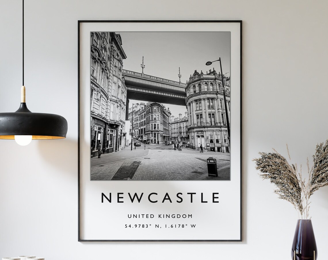 Newcastle Travel Poster, England Black and White Art