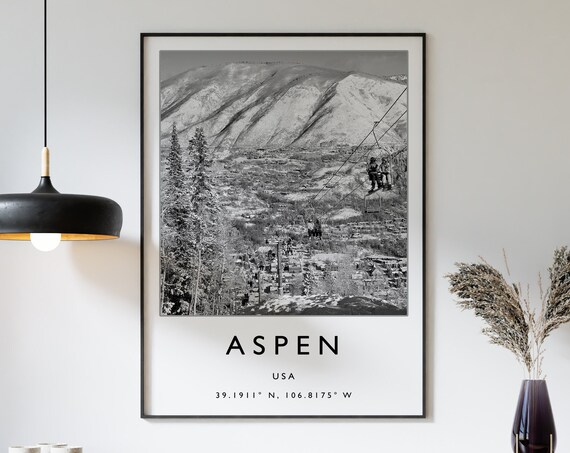 Aspen Skiing Travel Poster, Winter Sport Art Print