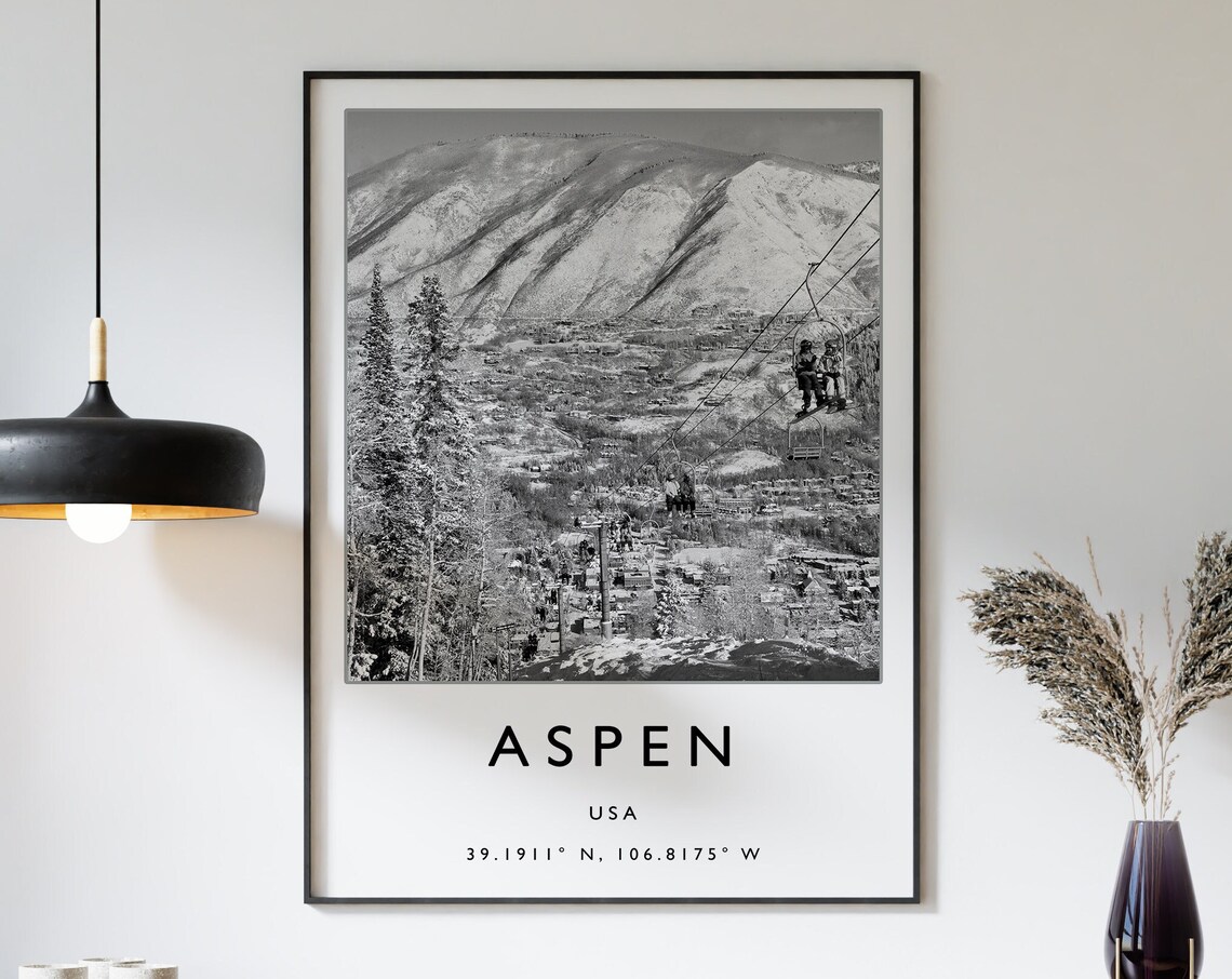 Aspen Skiing Travel Poster, Winter Sport Art Print