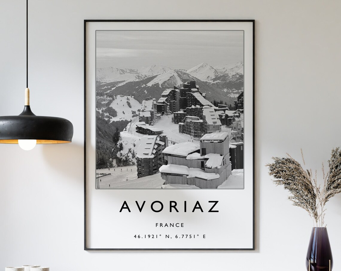 Avoriaz France Black White Photo Ski Resort Coordinates Poster