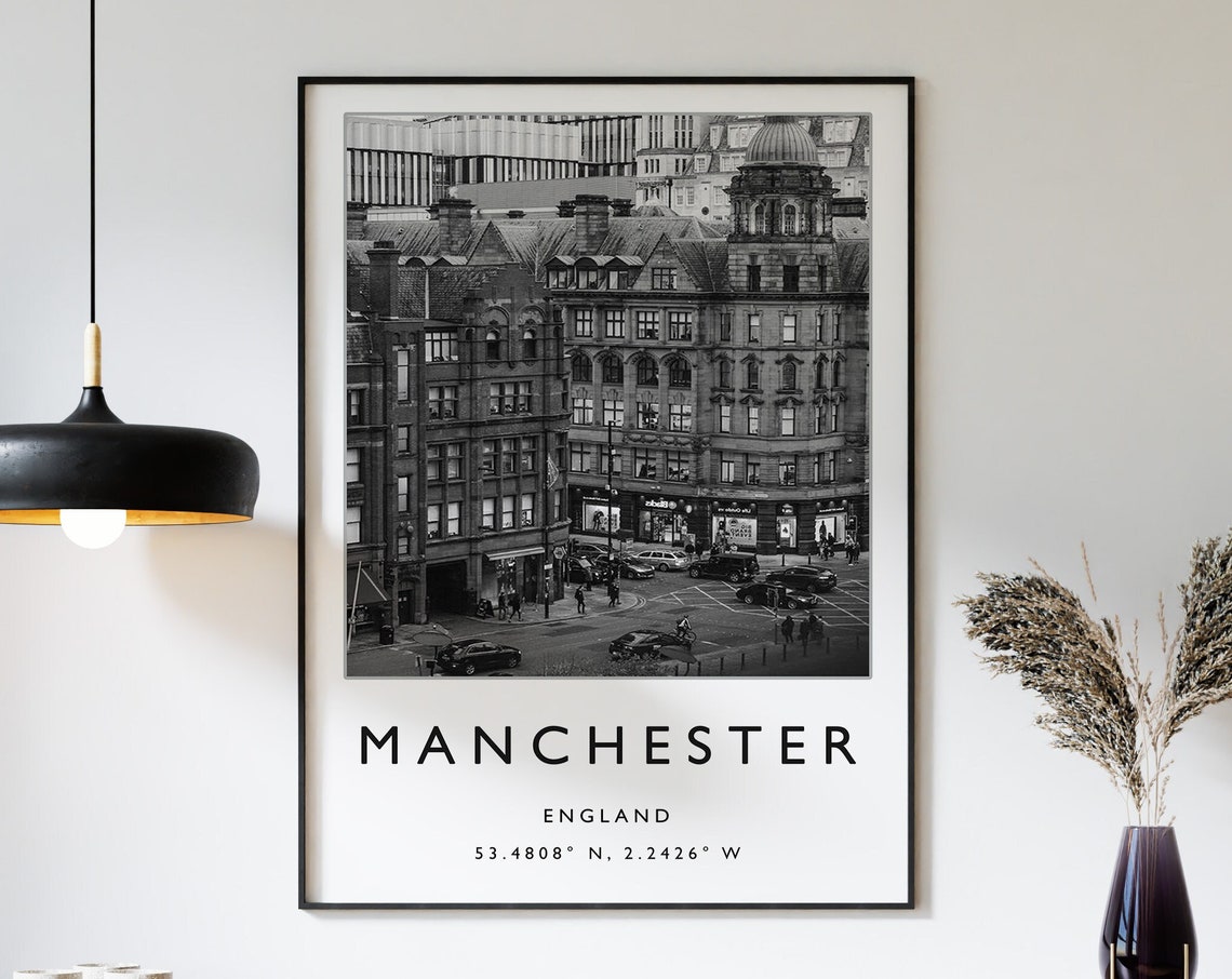 Manchester Travel Print Manchester Travel Poster England Travel Print Black And White Travel Poster Travel Art Travel Gift