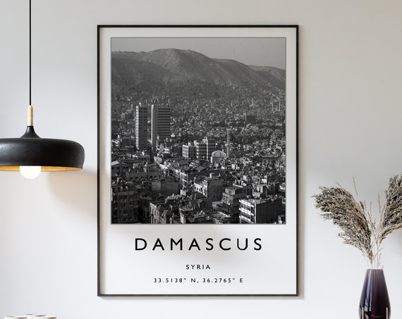 Damascus Travel Print Damascus Syria Travel Poster Islam Travel Print Travel Art Travel Poster Black And White Gift A2a3a3