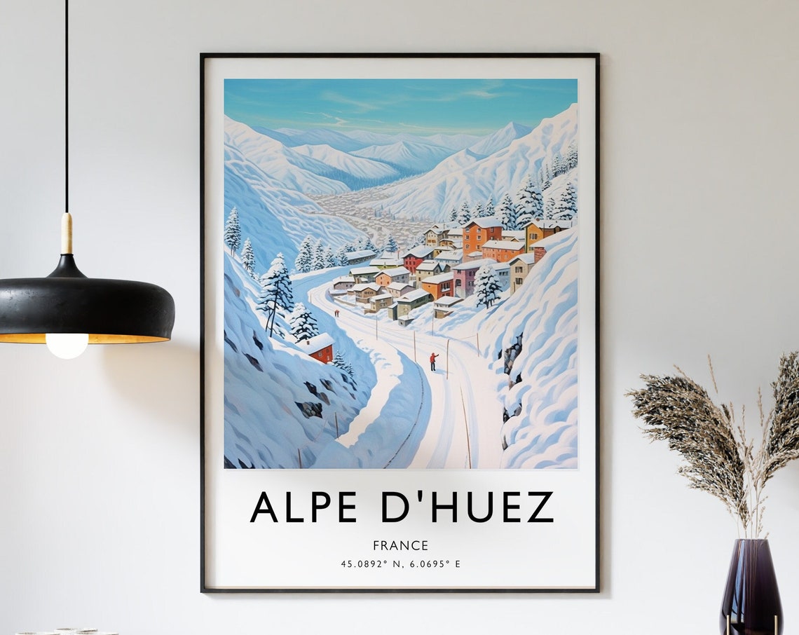 Alpe Dhuez Travel Print Alpe Dhuez Travel Poster France Skiing Travel Print Full Colour Travel Poster Travel Art Travel Gift