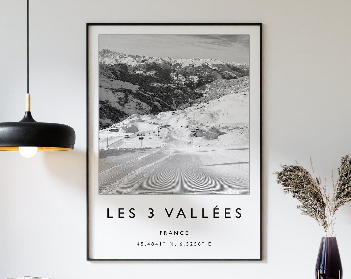Les 3 Vallles France Skiing Travel Poster