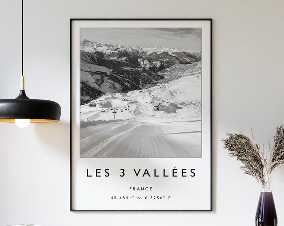 Les 3 Vallles France Skiing Travel Poster
