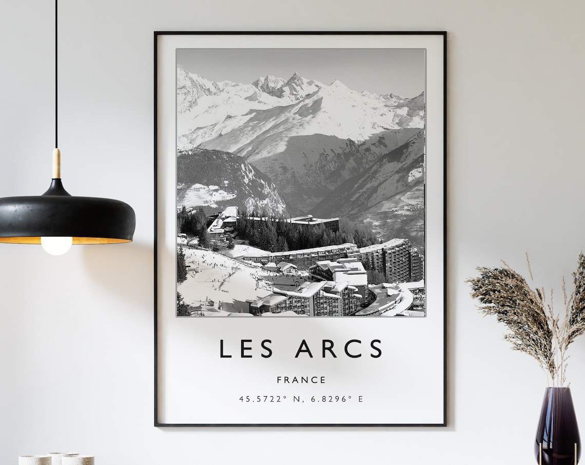 Les Arcs France Black and White Ski Resort Mountains Photo Poster