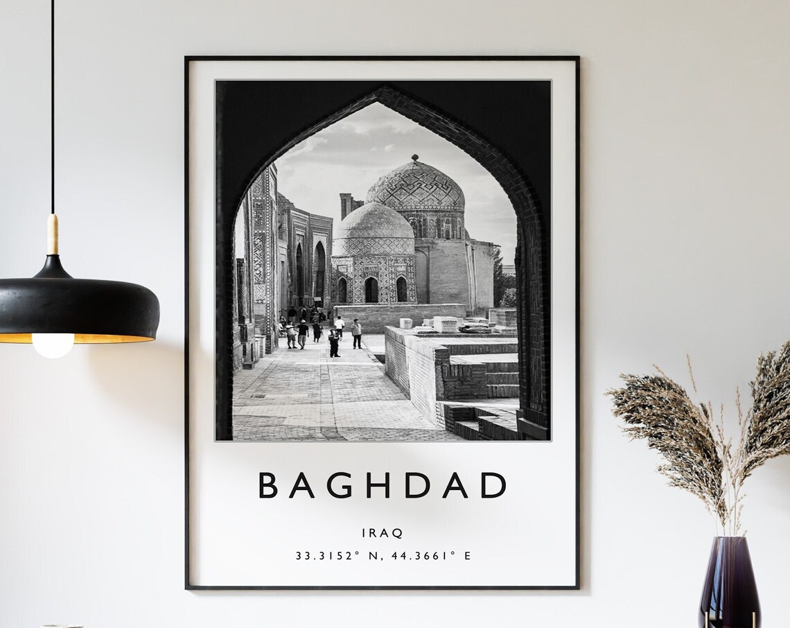 Baghdad Iraq Travel Poster, Black And White Art Print