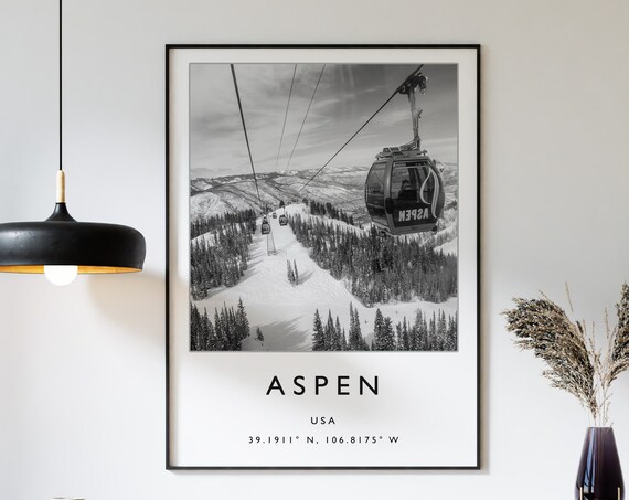 Aspen Colorado USA Gondola Lift Snowy Ski Mountain Photo Poster