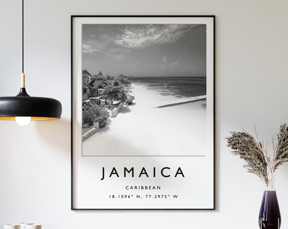 Jamaica Travel Poster, Black White Caribbean Art