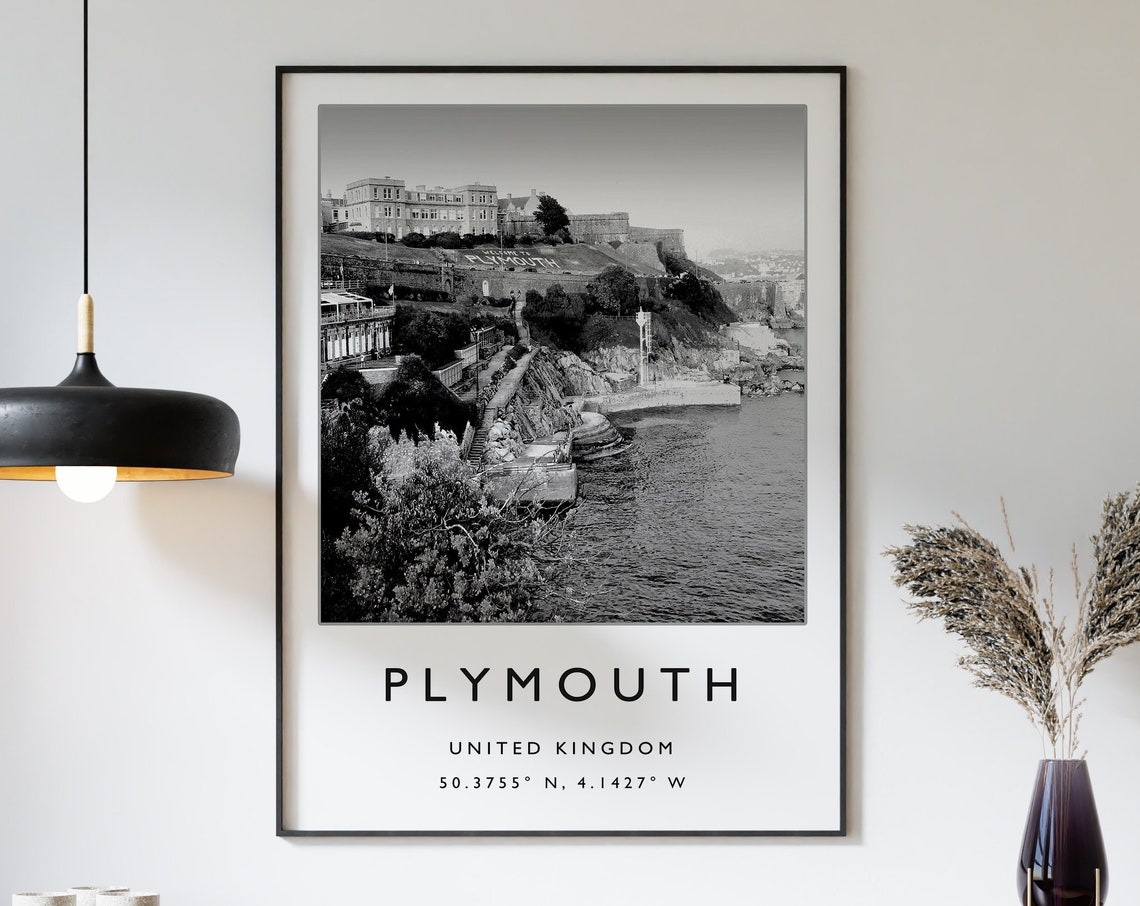 Plymouth Travel Print Plymouth Travel Poster English Seaside Travel Print Travel Art Travel Poster Black And White Gift A2a3a4