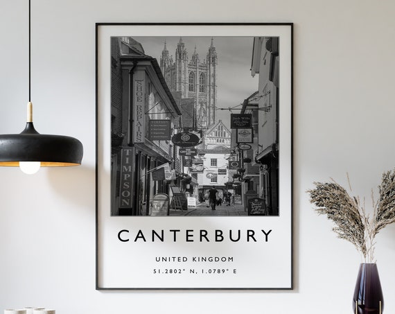 Canterbury Travel Print Canterbury England Travel Poster England Travel Print Travel Art Travel Poster Black And White Gift A2a3a4