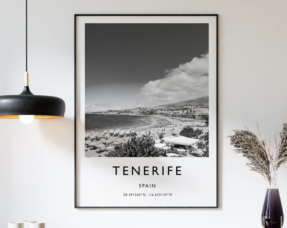 Tenerife Spain Black and White Coastal Beach Photography Poster