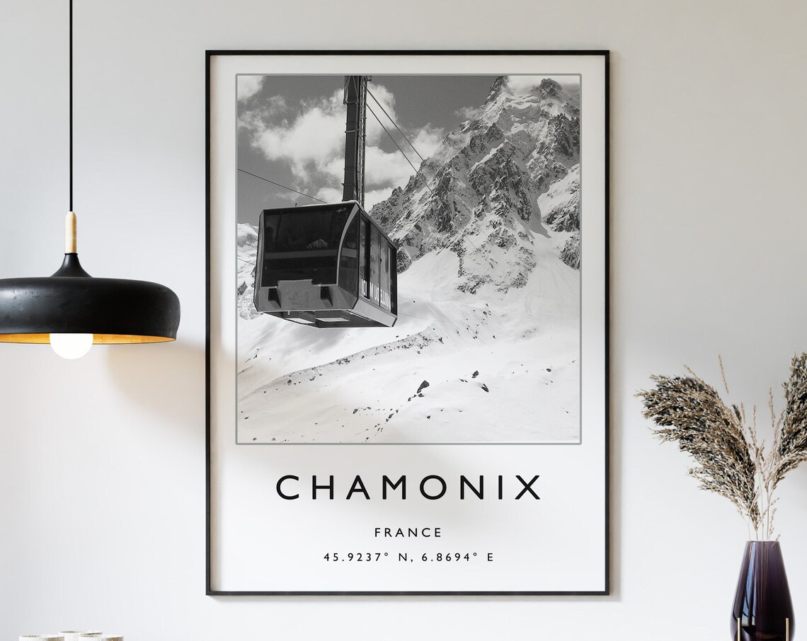 Skiing Travel Poster, Chamonix France Winter Sport Art