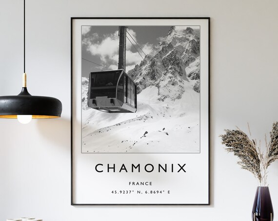 Skiing Travel Poster, Chamonix France Winter Sport Art