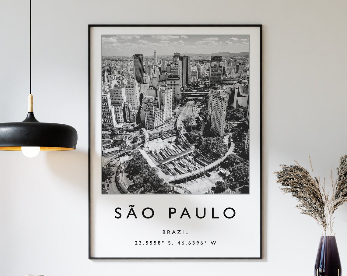 Sao Paulo Brazil Black and White City Skyline Photo View Poster