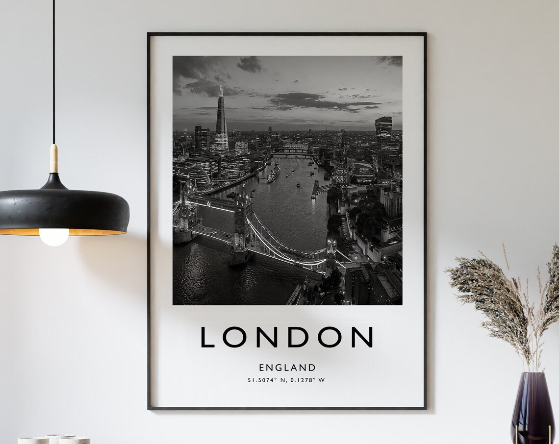 London Travel Poster, Black and White Travel Art