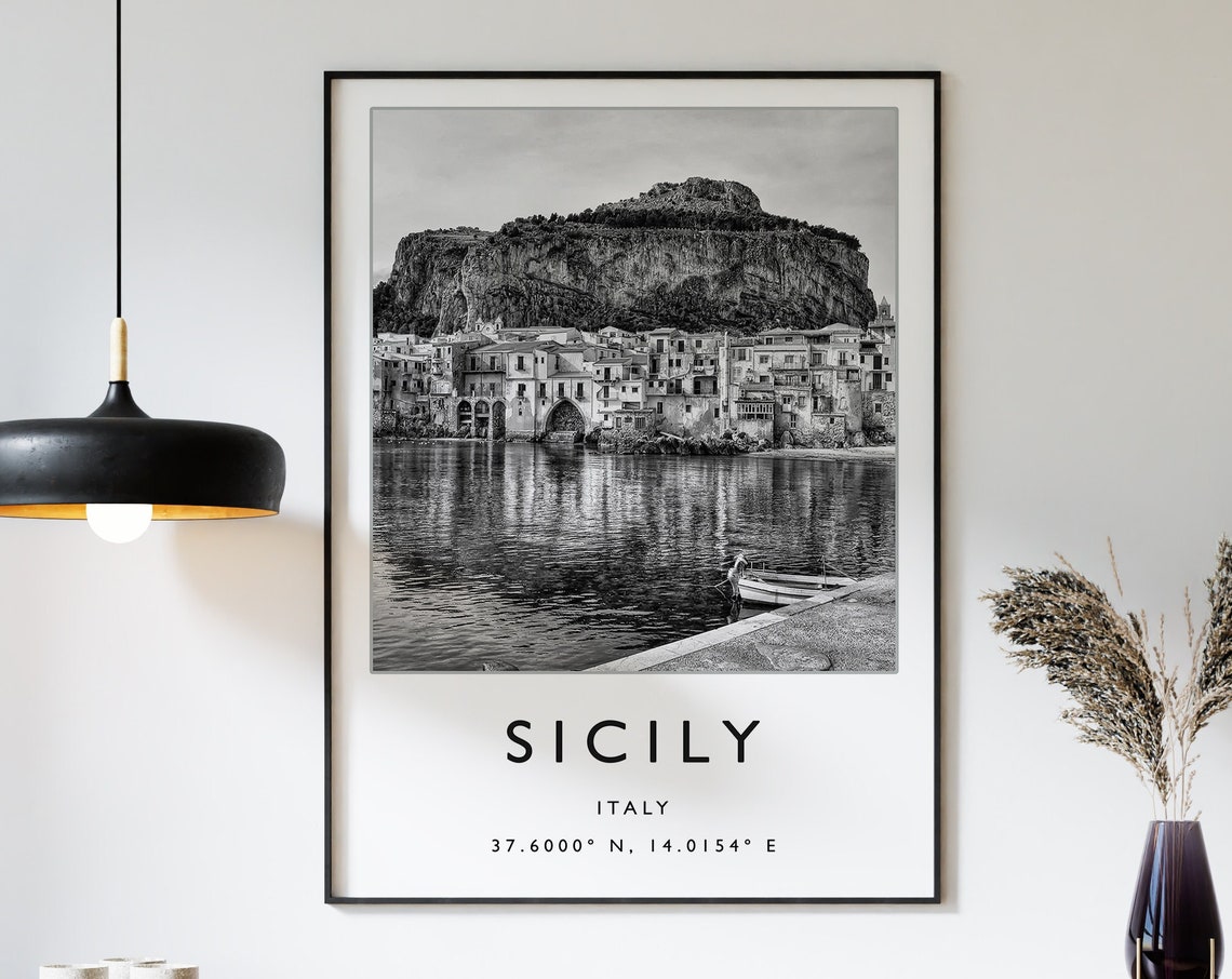 Sicily Italy Black And White Coastal Town Photography Poster