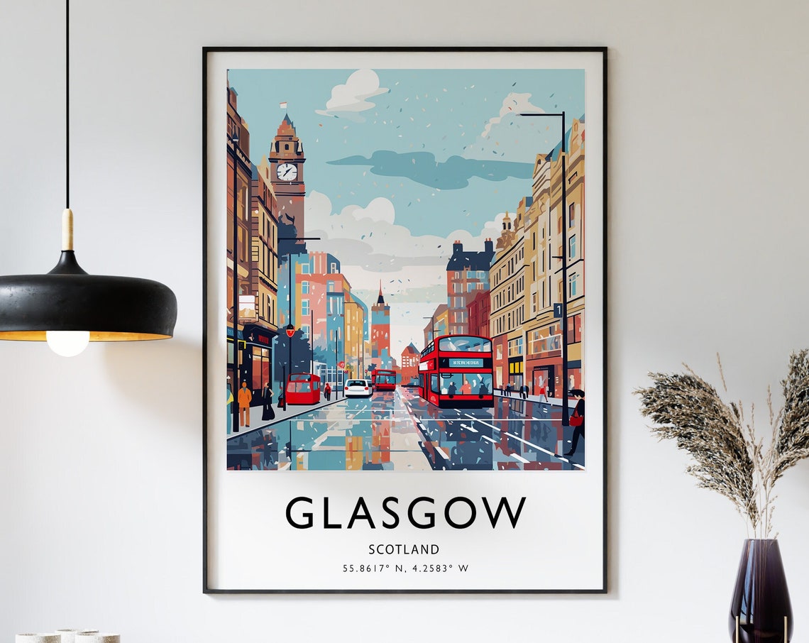 Glasgow Travel Poster Glasgow Travel Print Scotland Travel Art Travel Poster Colourful Travel Art Cultural Decor Travel Gift
