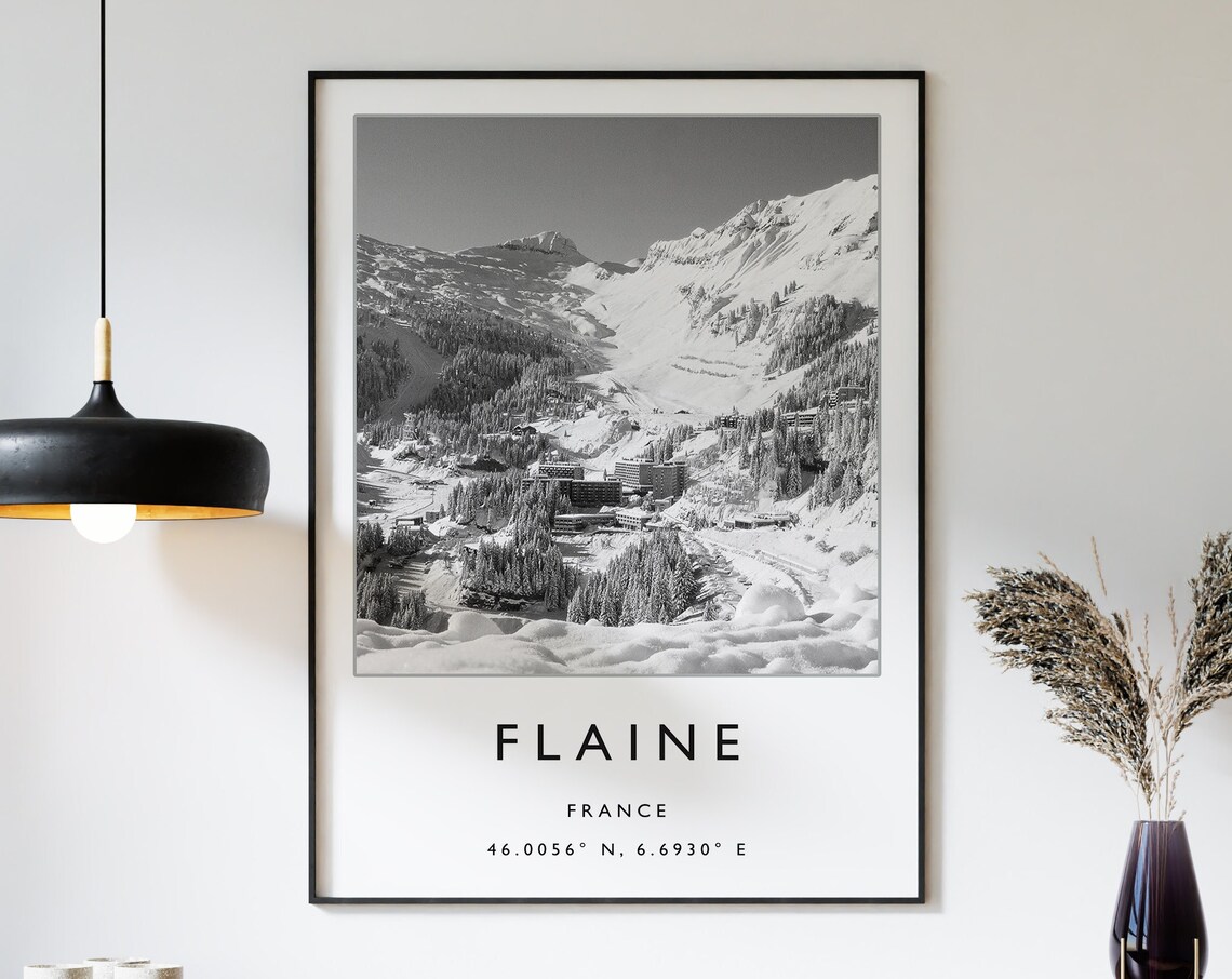 Flaine France Skiing Travel Poster, Winter Sport Art