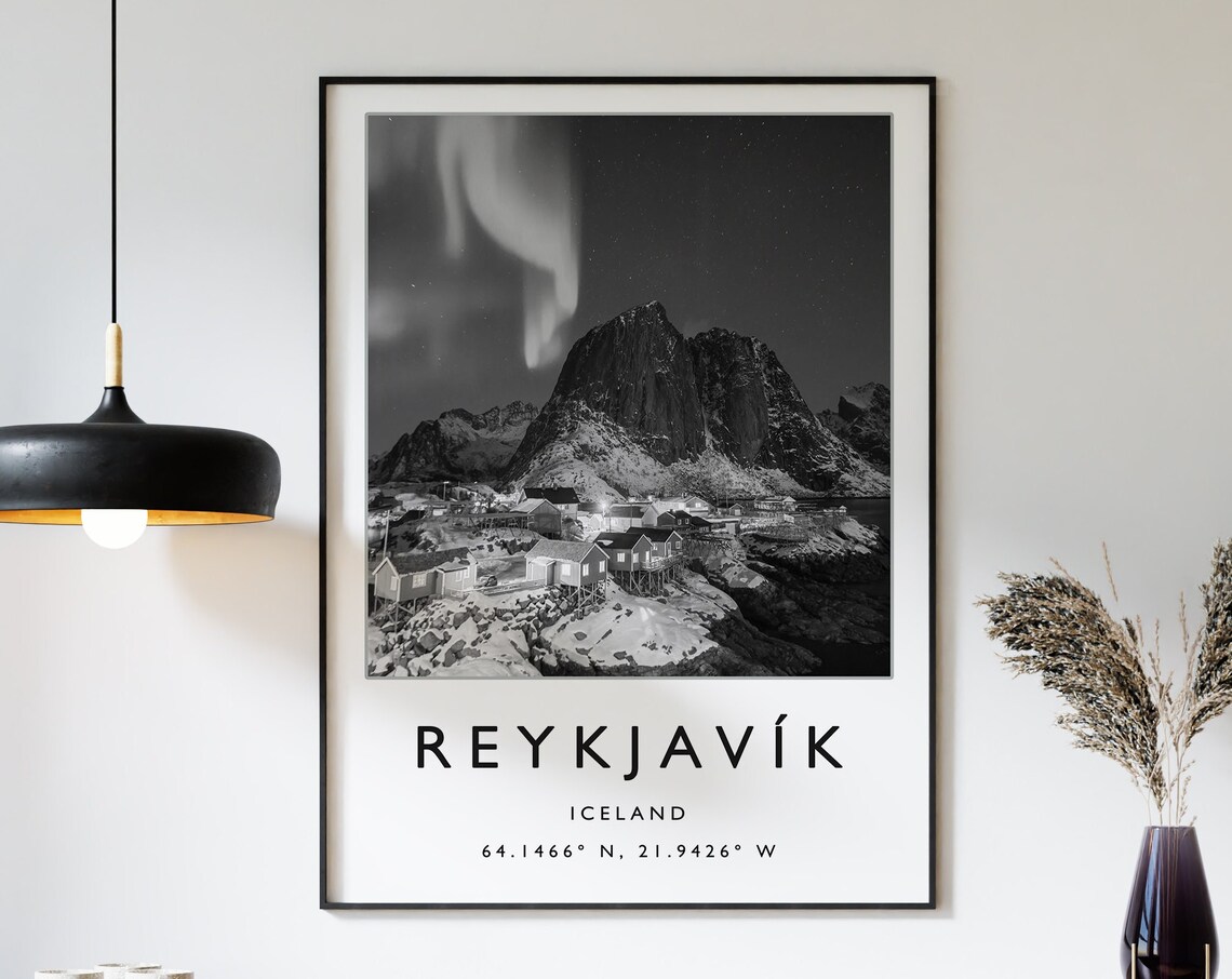 Reykjavik Travel Poster, Minimalist Iceland Travel Art Print