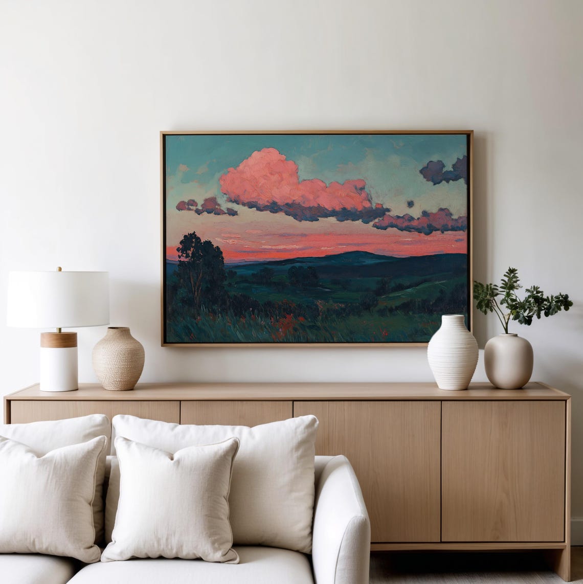 Cloudscape Painting Wall Art Sunset Painting Dramatic Sky Wall Decor Forest Scenery Art Fantasy Landscape Art Moody Wall Art - Image 4