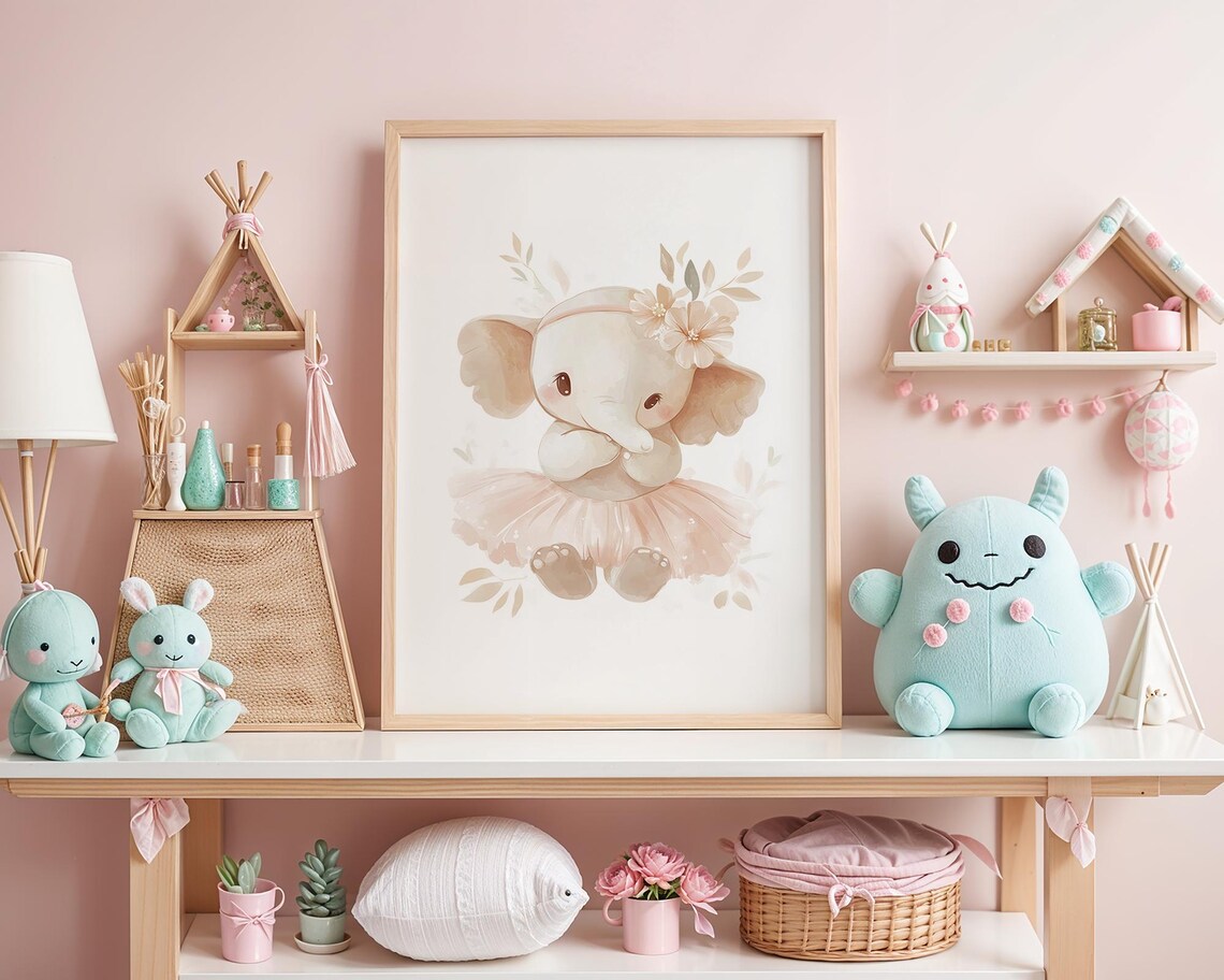 Darling Sweet Baby Elephant Ballerina Tutu Nursery Art Poster - Image 4