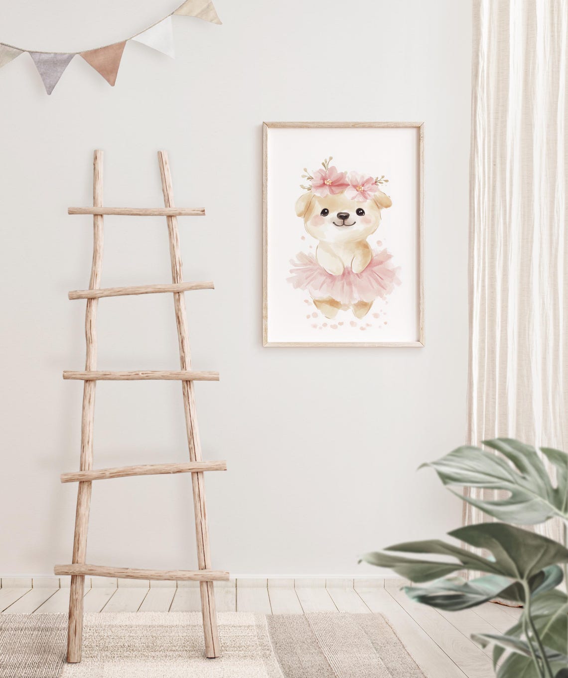 Watercolor Puppy Dog Wall Art Ballet Puppy Wall Decor Pink Tutu Puppy Art Ballerina Puppy Art Trendy Print For Kid Nursery Decor - Image 2
