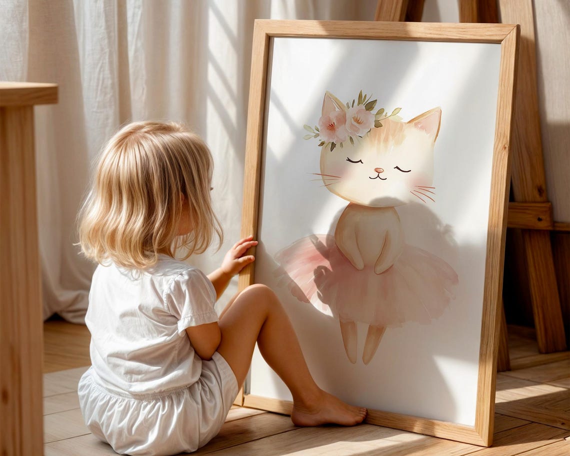 Peaceful Sweet Sleeping Kitty Ballerina Tutu Nursery Art Poster - Image 5