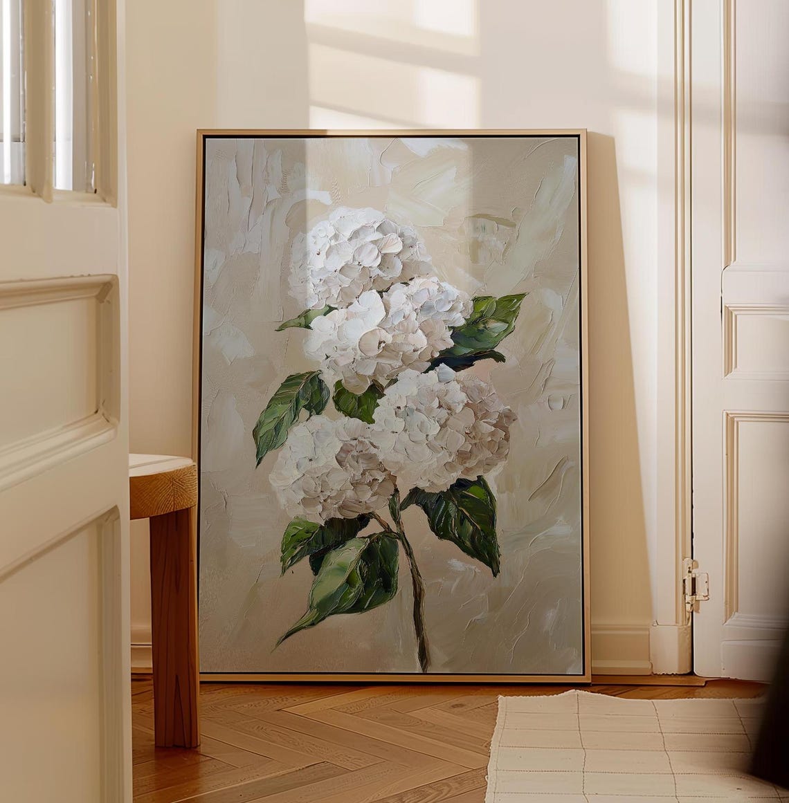 Classic White Hydrangea Blossom Textured Impasto Style Art Poster - Image 5