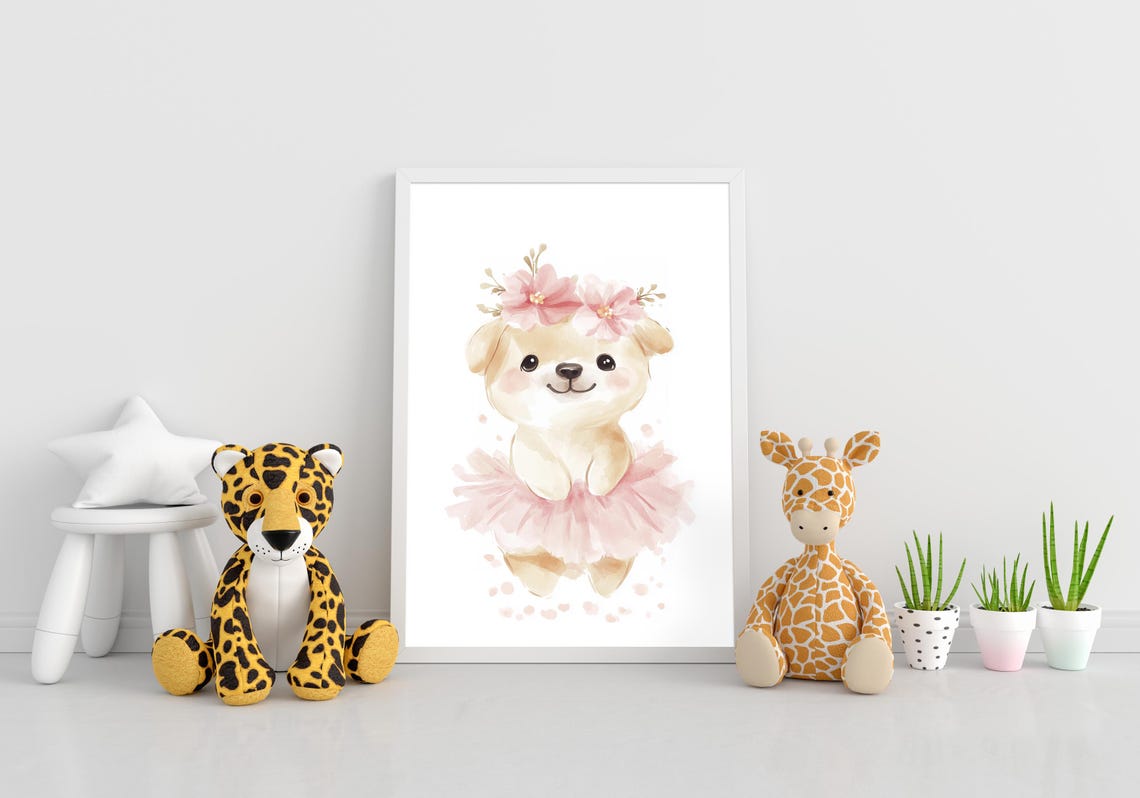 Watercolor Puppy Dog Wall Art Ballet Puppy Wall Decor Pink Tutu Puppy Art Ballerina Puppy Art Trendy Print For Kid Nursery Decor - Image 3