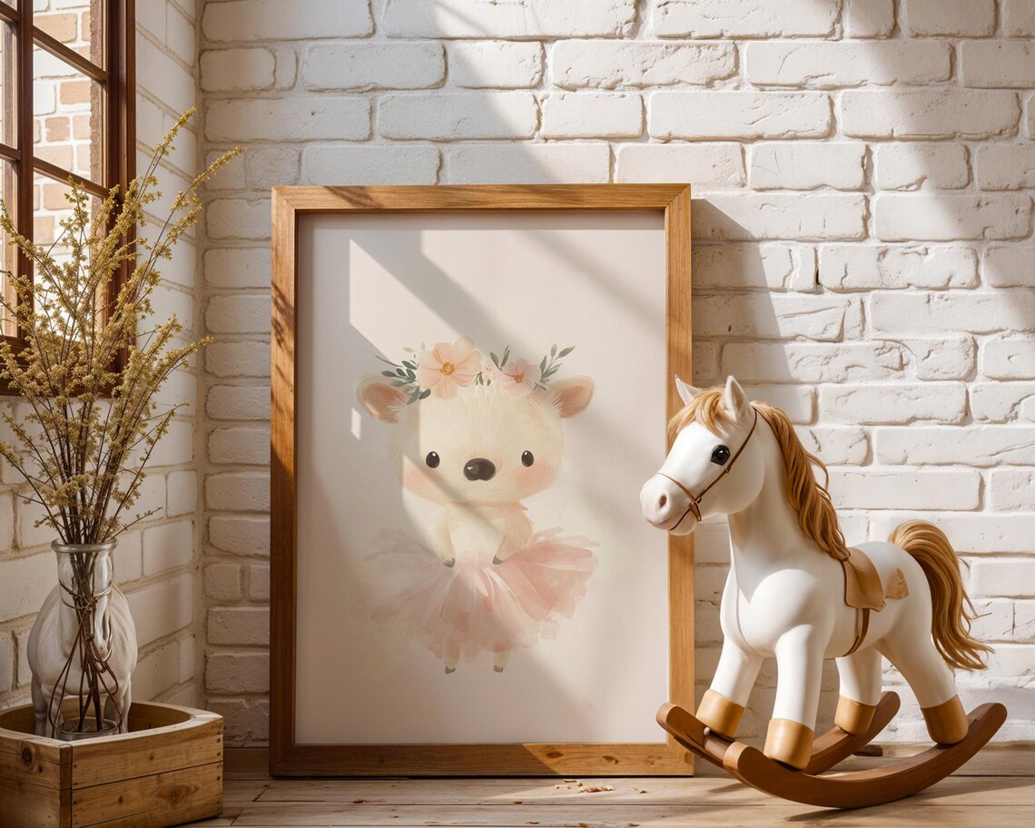 Graceful Sweet Baby Deer Ballerina in Pink Tutu Nursery Art Poster - Image 4