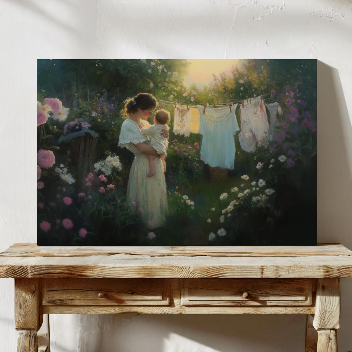 Mother And Child Painting Nature And Family Wall Art Motherhood Wall Decor Spring Garden Art Peaceful Scenery Art Family Love Art - Image 3