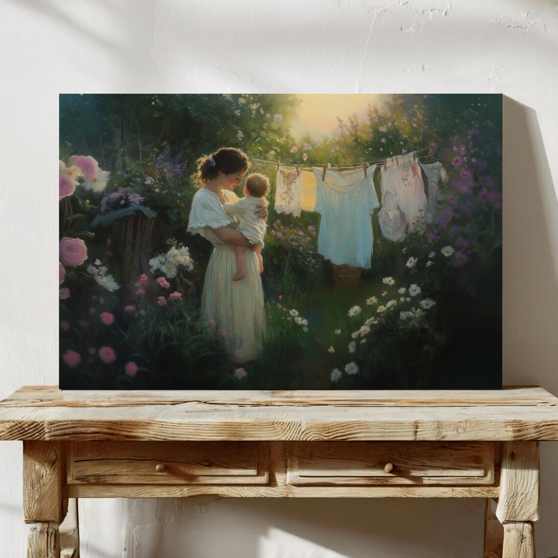 Tender Mother and Child in Flower Garden Impressionist Wall Art - Image 3